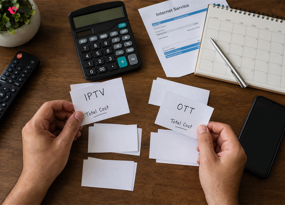 IPTV와 OTT 월 이용료와 중복 구독 비용을 계산하는 손