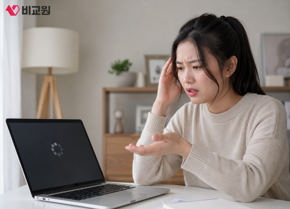 인터넷 끊김 현상으로 불편해하는 사용자 이미지