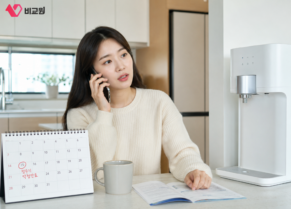정수기 렌탈 해지 전 확인하는 모습