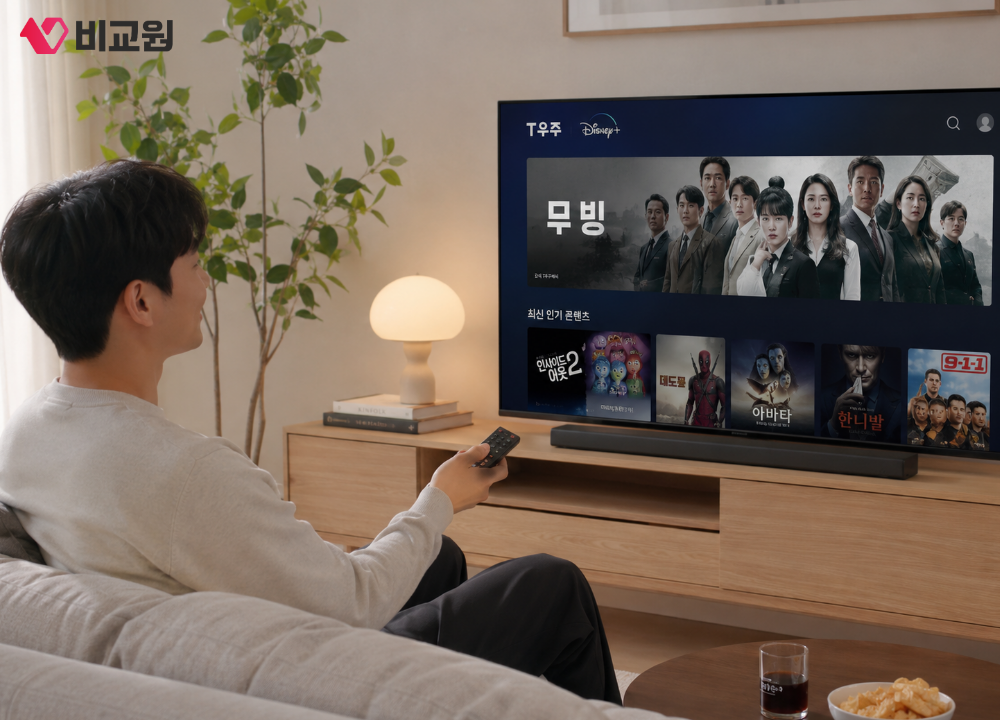 SKT T우주 서비스 디즈니플러스 이용하는 고객 이미지
