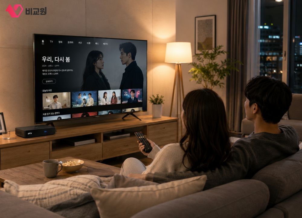 OTT를 TV로 시청중인 신혼부부 모습