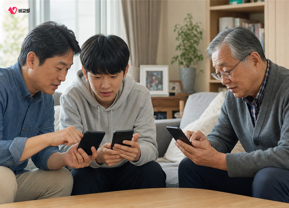 자녀와 부모님 휴대폰의 긴급전화 SOS 기능을 함께 점검하는 가족