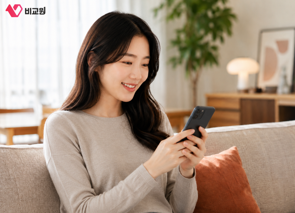 SK 휴대폰 사용하고 있는 사용자 이미지