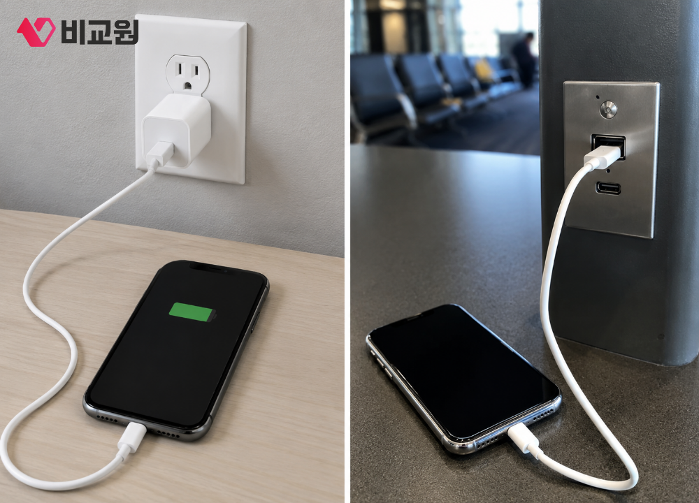 콘센츠 충전 및 USB 포트 충전 이미지