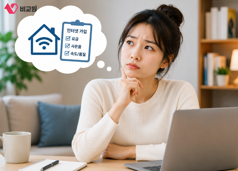 인터넷 가입 시 체크해야 할 부분에 대해 생각하는 모습