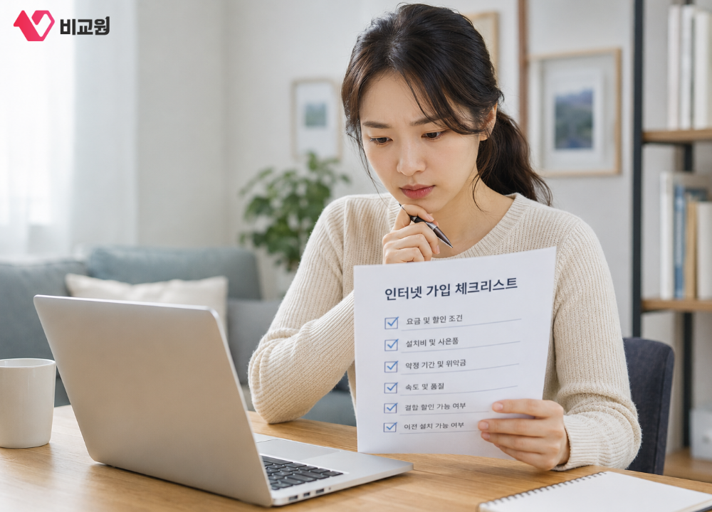 인터넷 가입 체크리스트 확인하는 모습