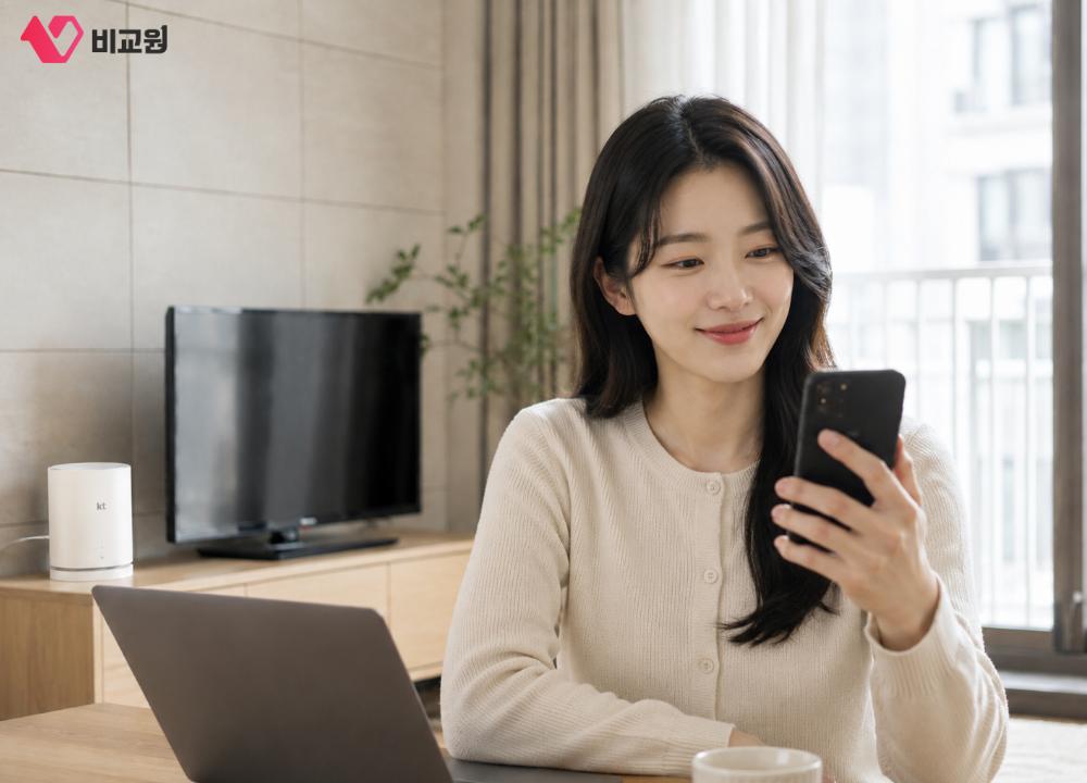 kt 인터넷, 휴대폰 사용하는 사용자 이미지