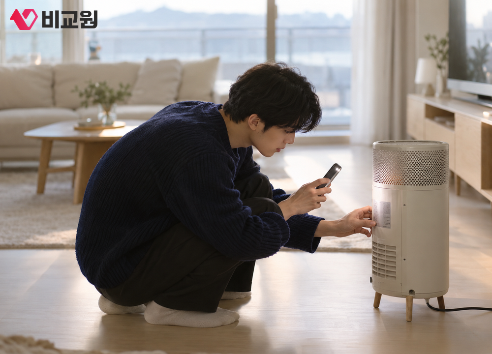 휴대폰으로 공유기 와이파이 목록을 보며 스마트플러그를 연결하는 모습