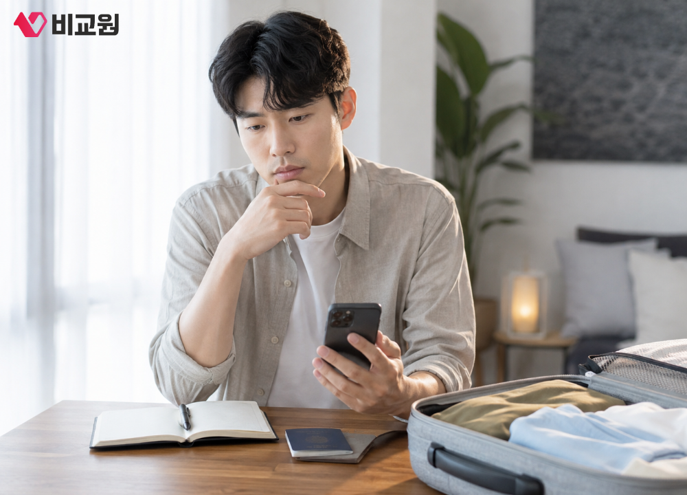 해외여행 전 데이터 어떻게 쓸지 고민하는 모습