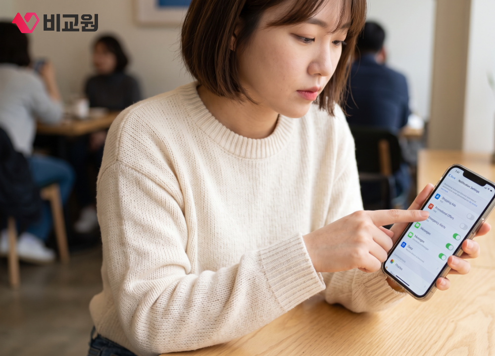 휴대폰 앱 알림 끄는 모습