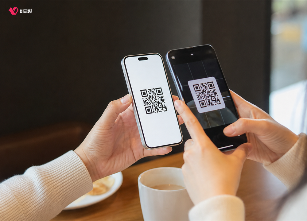 갤럭시의 Quick Share QR 코드를 아이폰으로 확인하는 모습
