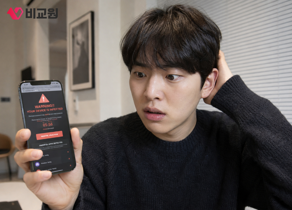 수상한 알림 실수로 눌러 경고 메시지 뜬 모습