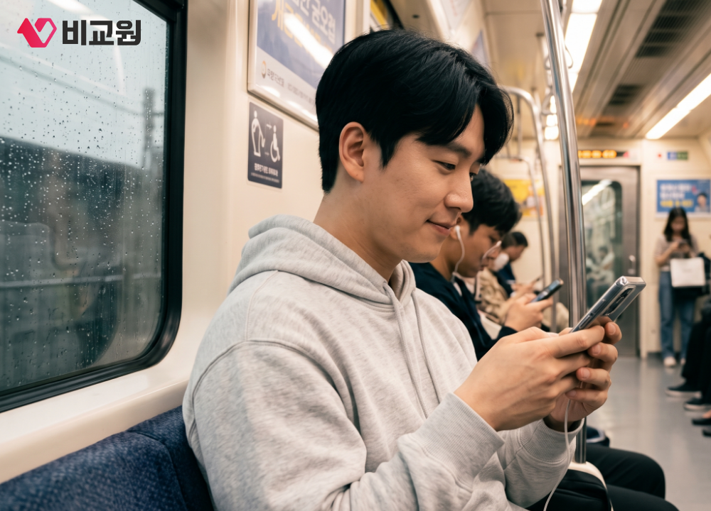휴대폰을 사용하는 사용자 모습