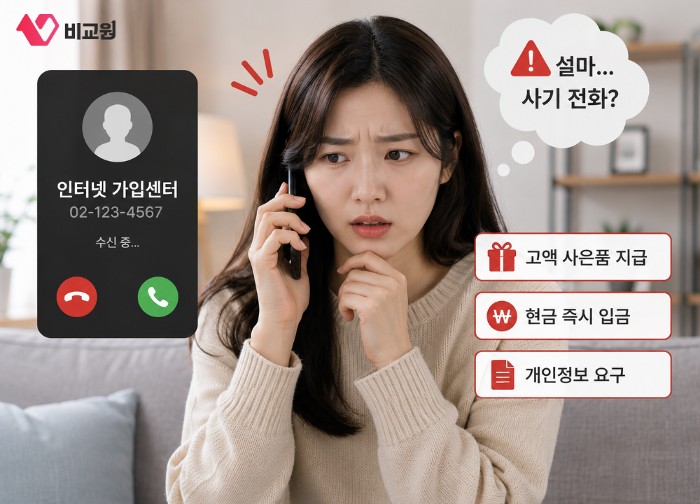 인터넷 사기 전화 의심하는 사용자 이미지