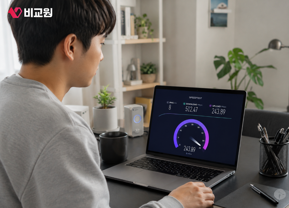 인터넷 끊김 현상으로 속도 측정하는 모습