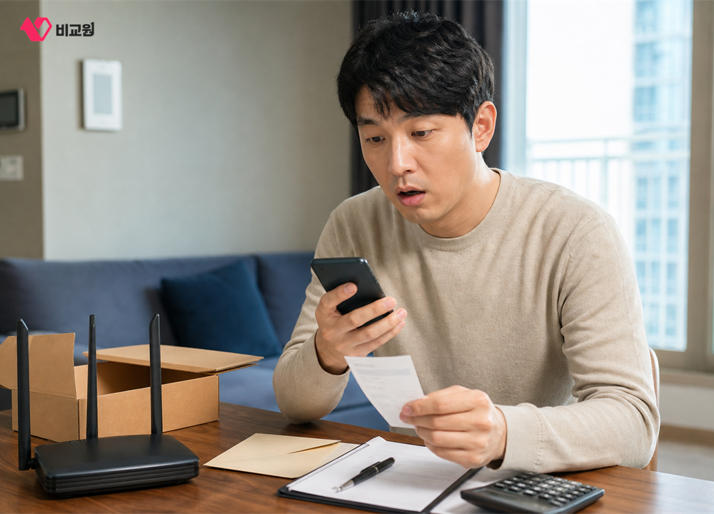 인터넷 설치 후 첫 달 청구액을 확인하는 모습