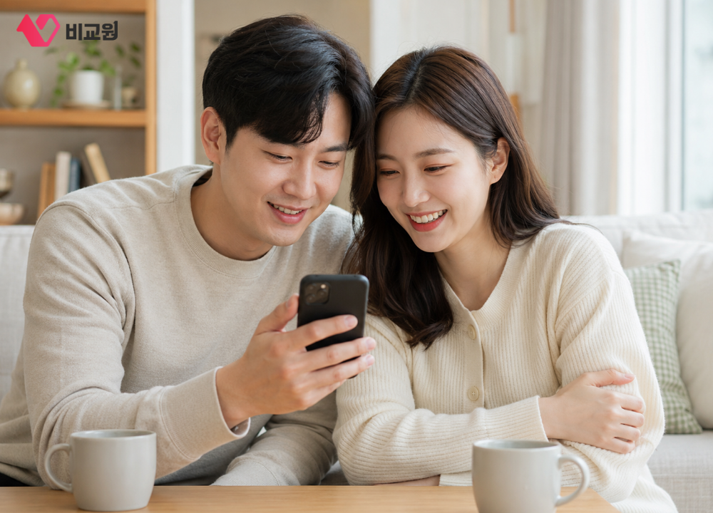 100메가 인터넷을 사용 중인 2인 신혼부부 모습
