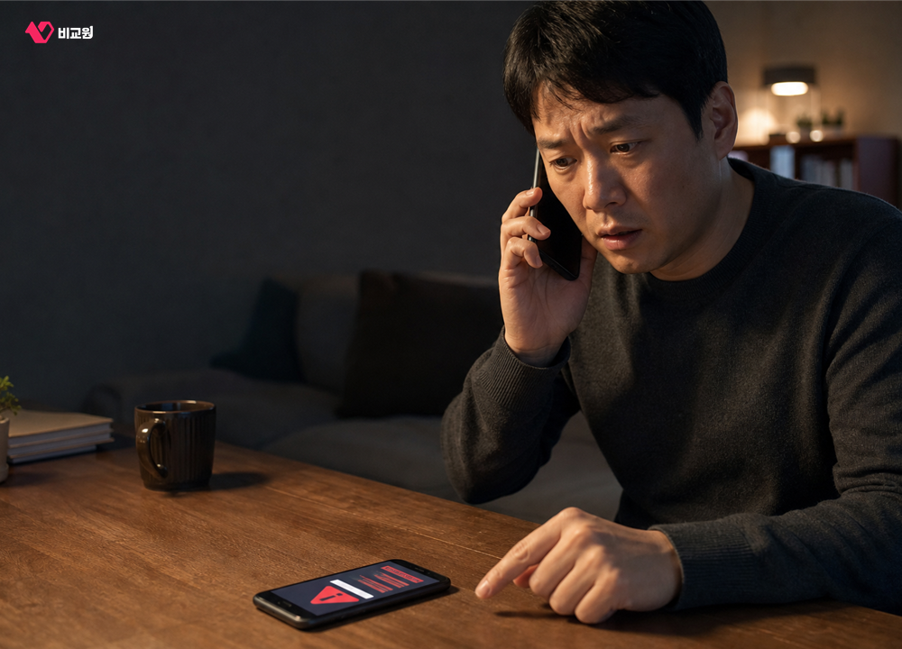 의심 송금 내역을 확인하며 즉시 신고 전화를 거는 모습