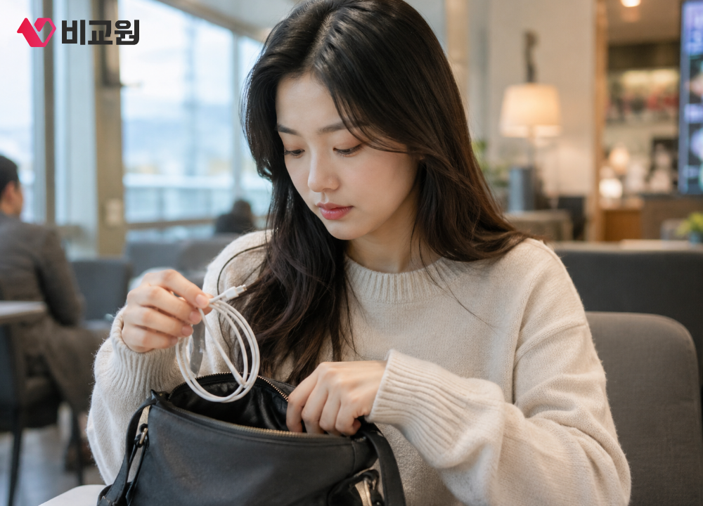 휴대폰 개인 충전기 챙겨다니는 모습