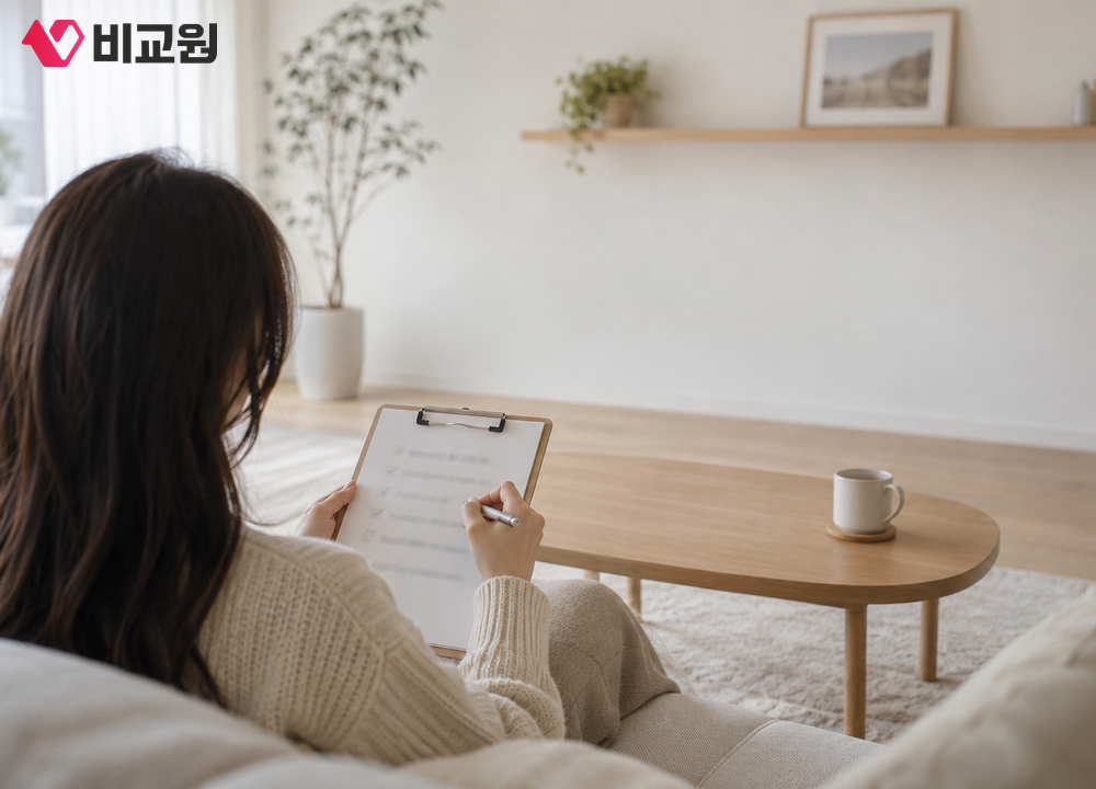TV가 없는 거실에서 해지 대상인지 체크리스트에 표시해 보는 모습