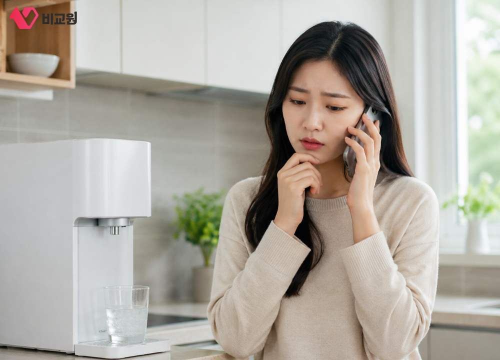 정수기 렌탈 해지 위약금 안내 받고 있는 모습