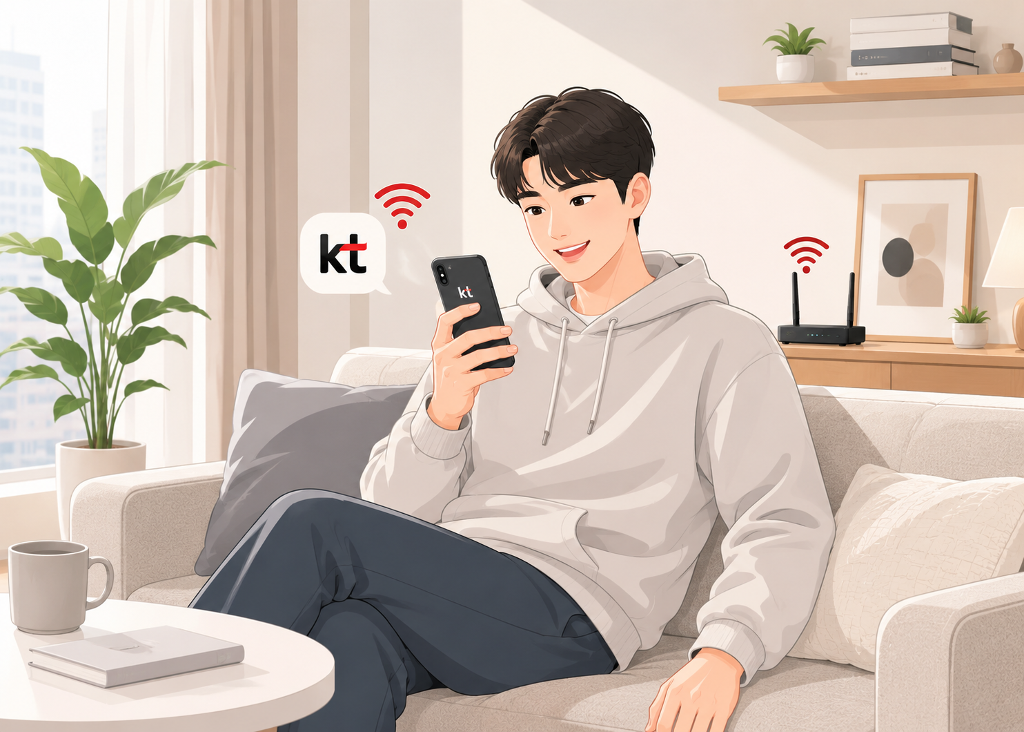 KT 프리미엄 싱글결합 상품을 이용 중인 고객 이미지