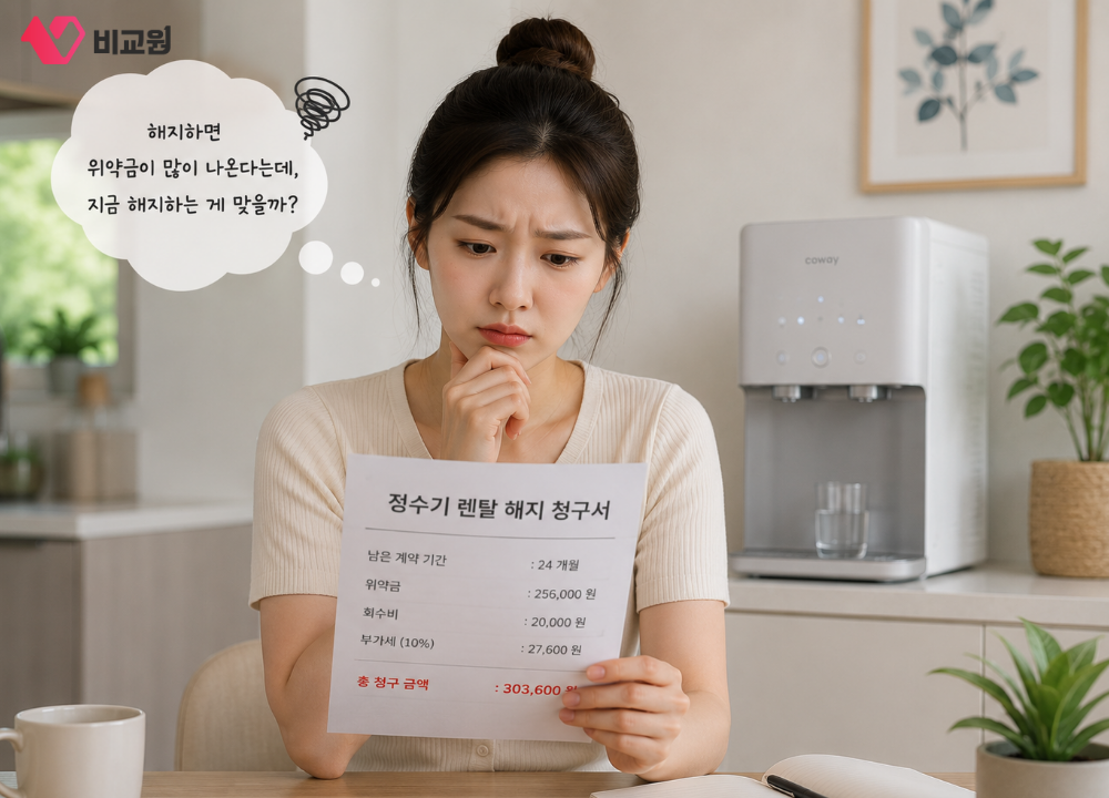 정수기 렌탈 해지 청구서 확인하는 이미지