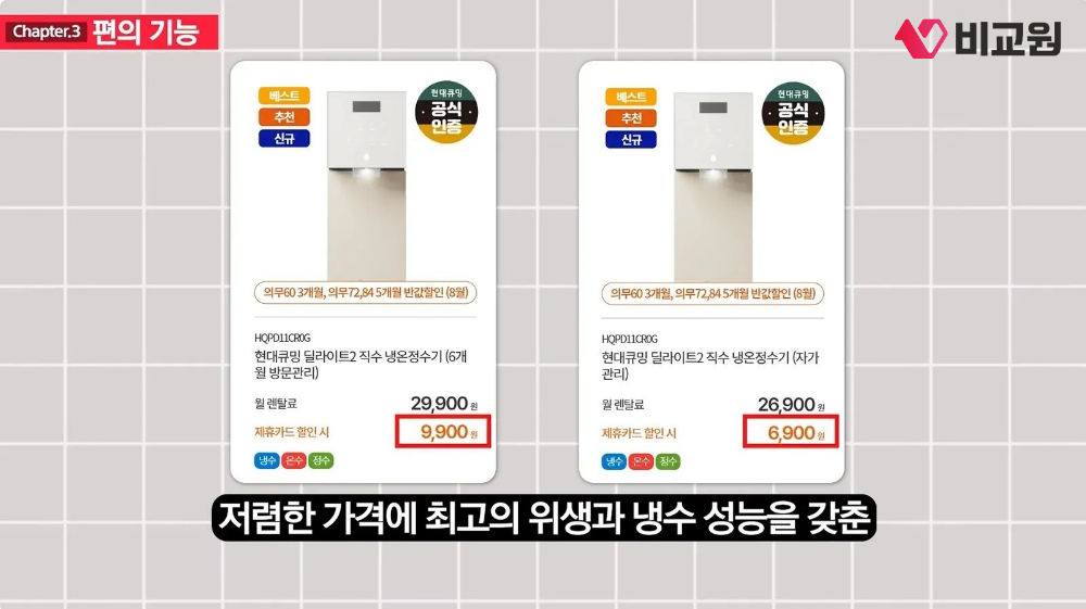 현대큐밍 딜라이트2 비교원 렌탈 시 혜택 설명 이미지
