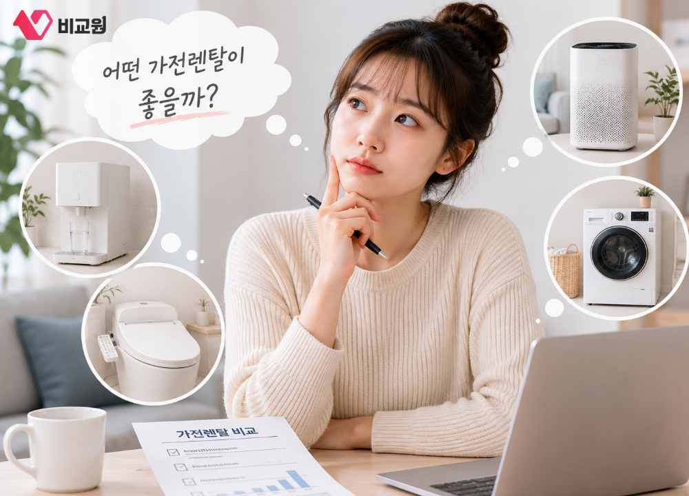 어떤 제품을 가전렌탈할지 고민하는 모습