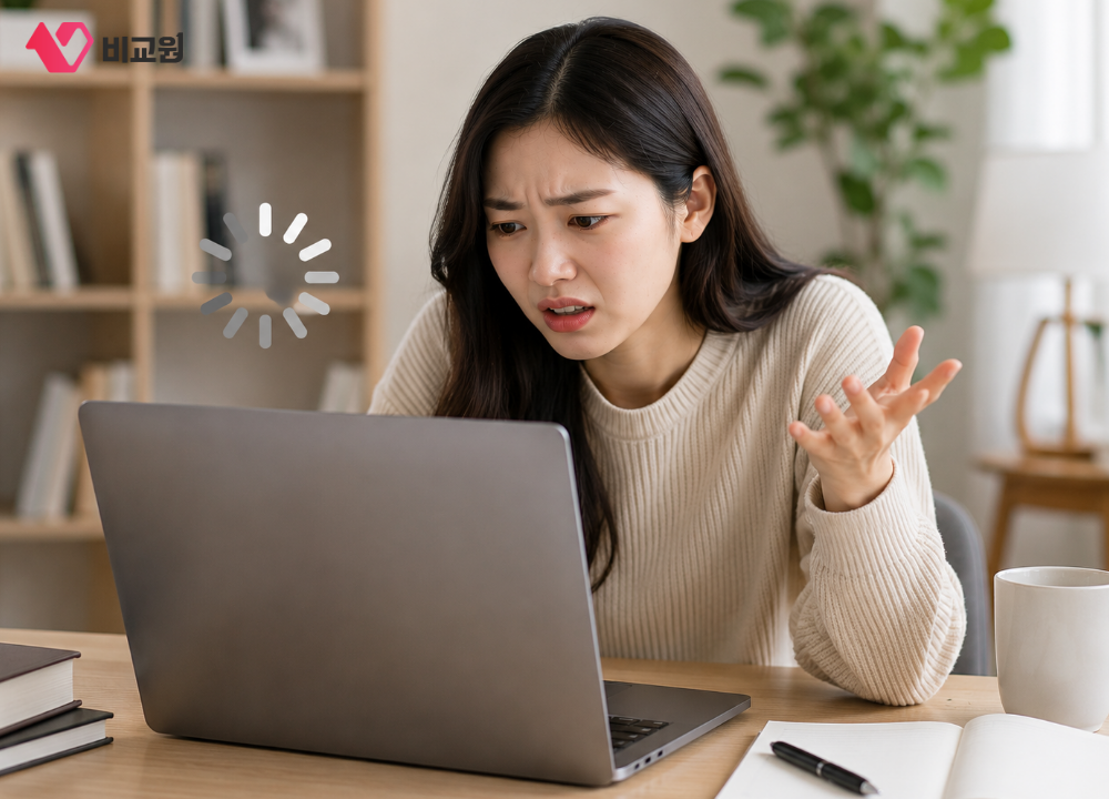인터넷 속도는 정상인데 느려져 불편해하는 사용자 이미지