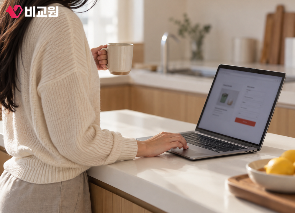 노트북으로 유튜브 프리미엄 멤버십 결제 페이지를 여는 모습