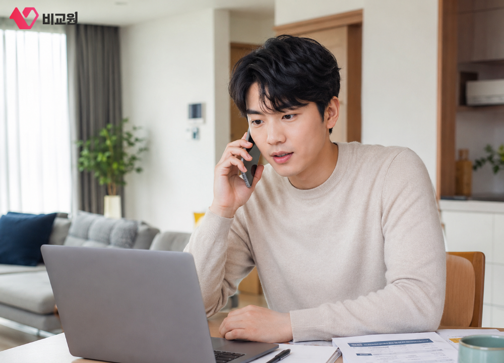 SK 인터넷 가입 전 상담받고 있는 모습