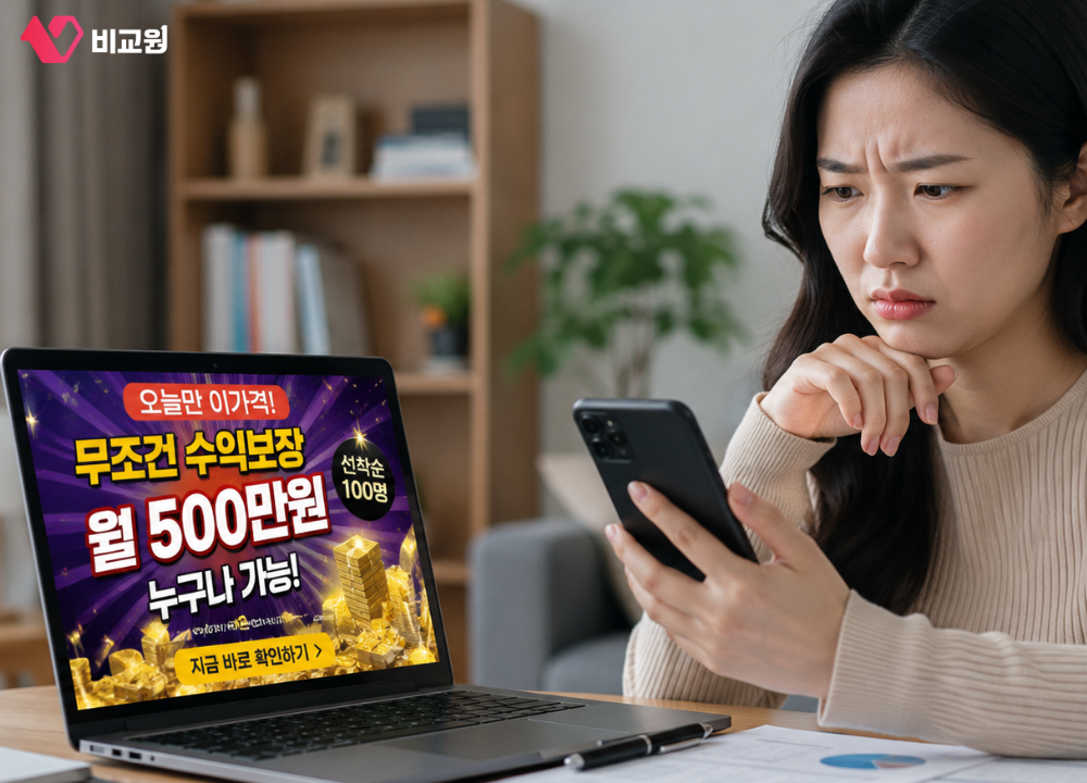 인터넷 허위 광고 의심하는 모습
