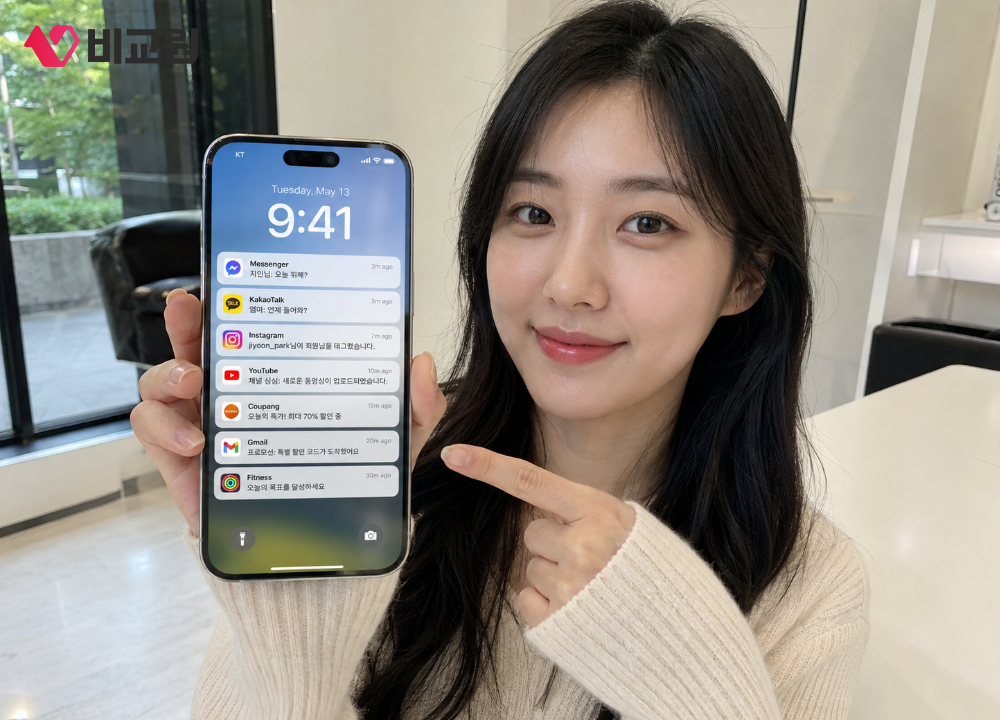 휴대폰에 여러 앱 알림이 뜬 모습
