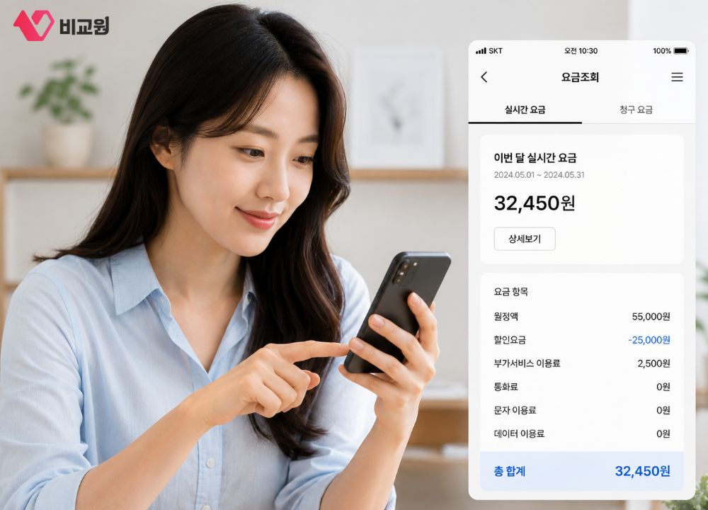 휴대폰 요금조회 하는 사용자 이미지