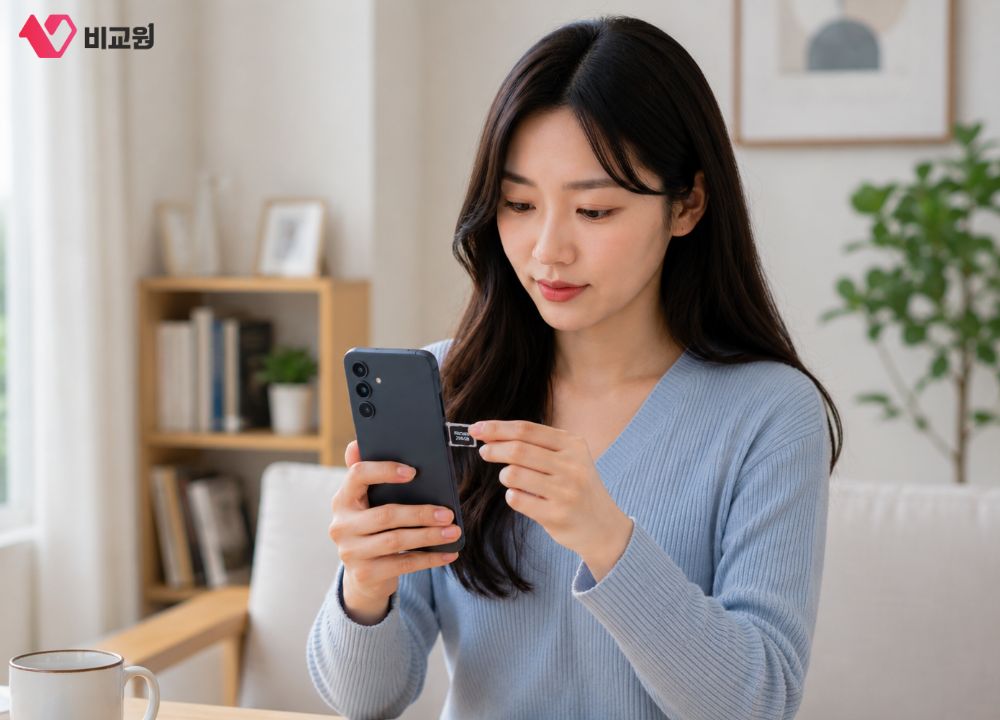 휴대폰 유심 체크하는 모습