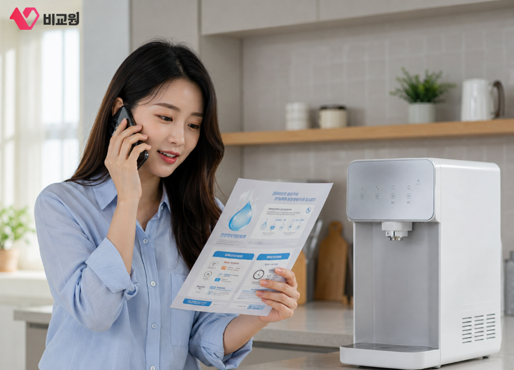 정수기 렌탈 프로모션 관련하여 상담 받는 모습