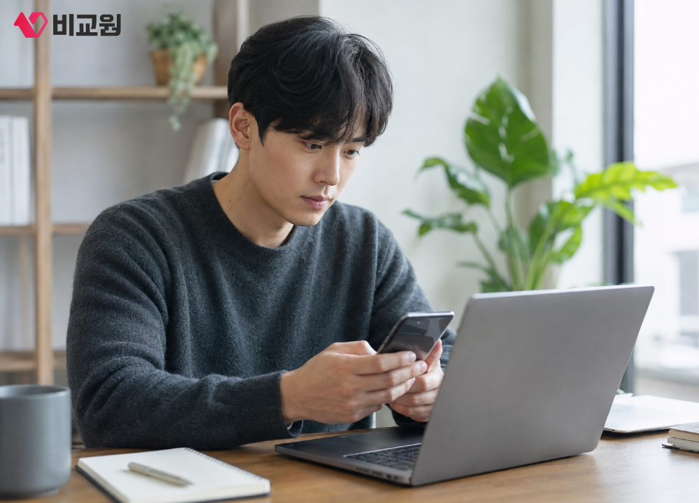 통신요금 감면을 선택약정, 결합할인 중복해서 받을 수 있는지 확인하는 모습