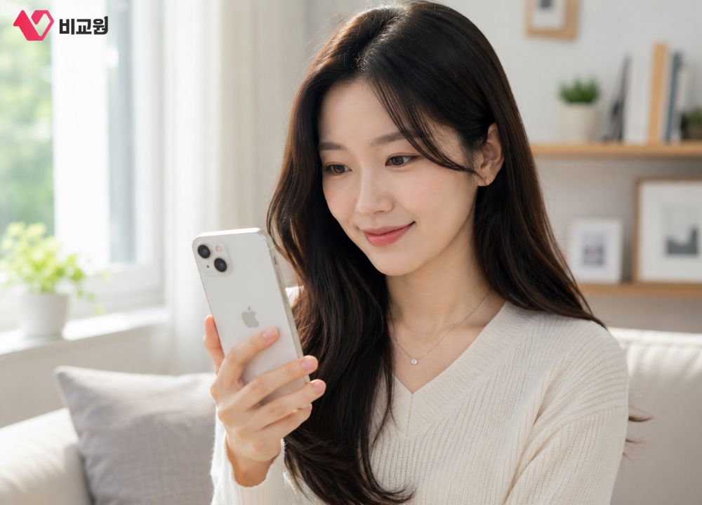 아이폰 사용하고 있는 사용자 이미지