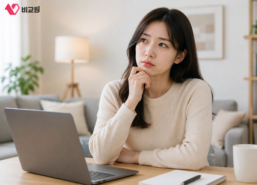 LG유플러스 인터넷 TV 가입 고민하는 여성 이미지