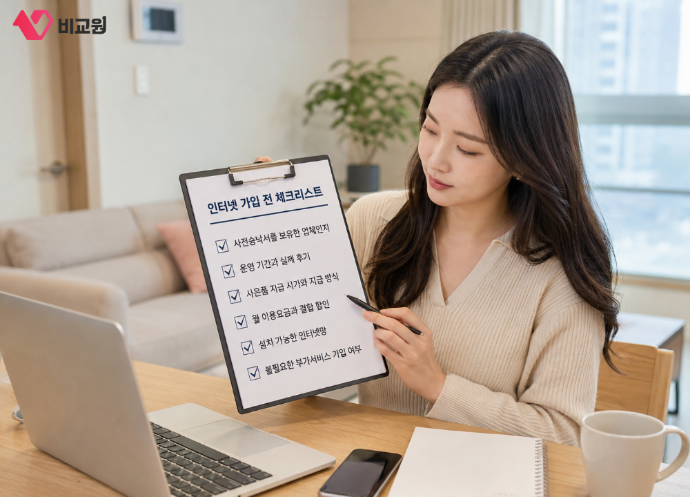인터넷 가입 전 체크리스트 확인하는 모습