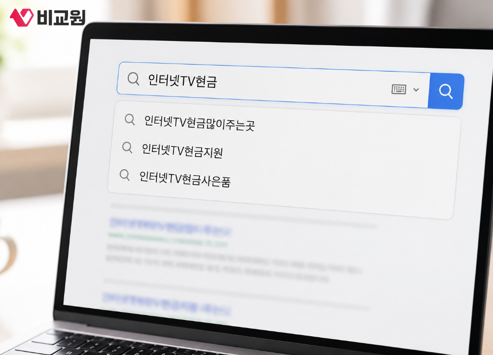 인터넷가입 비교를 위해 가입 조건을 검색하는 노트북 화면