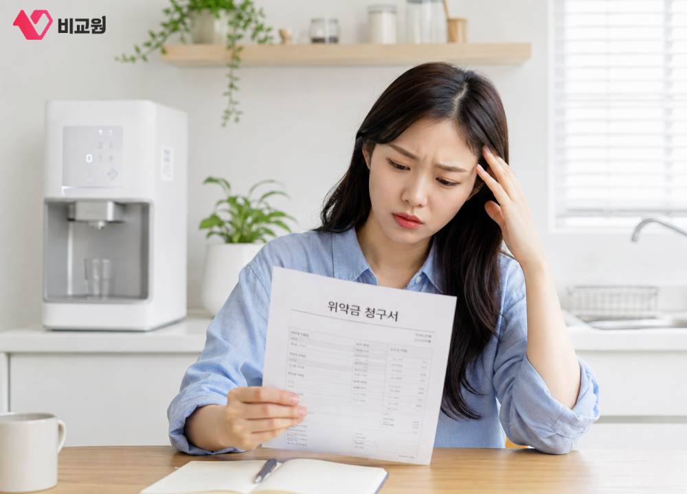 정수기 렌탈 해지 위약금 청구서 확인하는 모습
