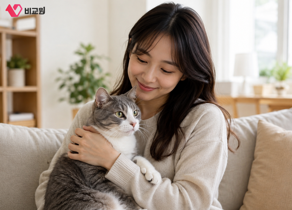 KT 티티케어 반려동물 고양이 안고 있는 보호자 모습