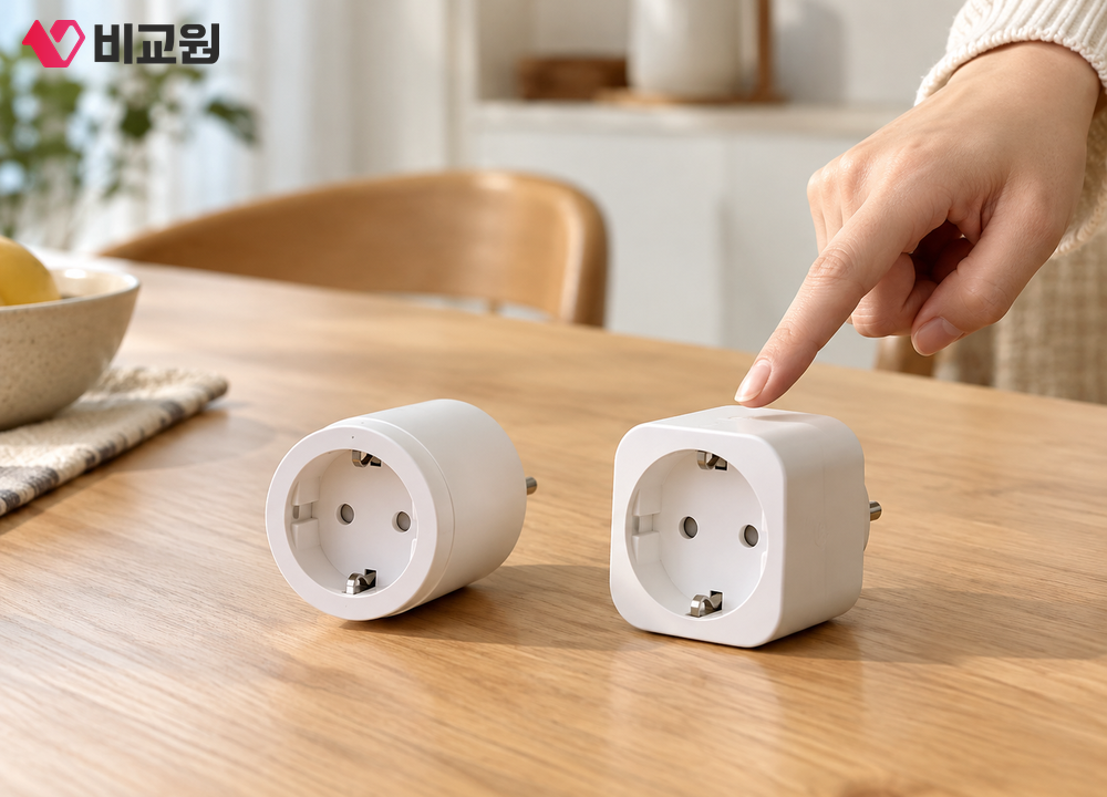 부모님 댁 침실 콘센트에 스마트플러그를 꽂아 드리는 모습